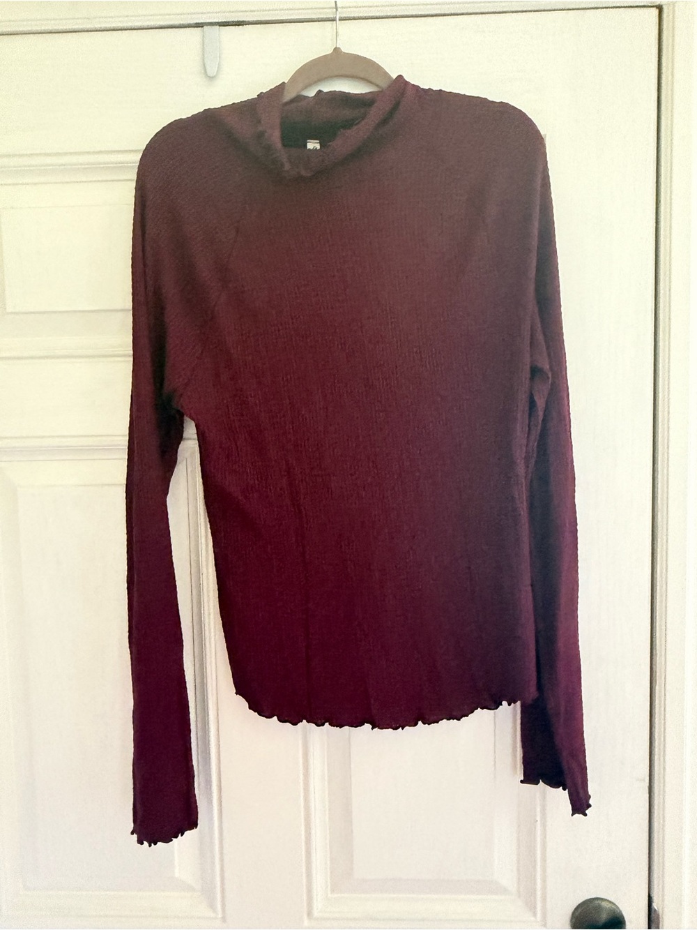 Free People Burgundy Ribbed Long-Sleeve Tee